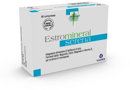 Estromineral Serena, 40 Compresse, Integratore Menopausa con Isoflavoni di Soia, Fermenti Lattici, Magnolia, Calcio, Magnesio e Vitamina D3, Senza Glutine e Senza Lattosio