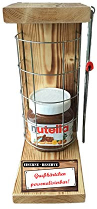 Personalisierte Geschenke für Männer Frauen Geschenkidee mit Namen - Eiserne Reserve Gitter Text rot Nutella (1 x 450 g) incl. Notsäge - Papa Mama Geburtstag Hochzeit