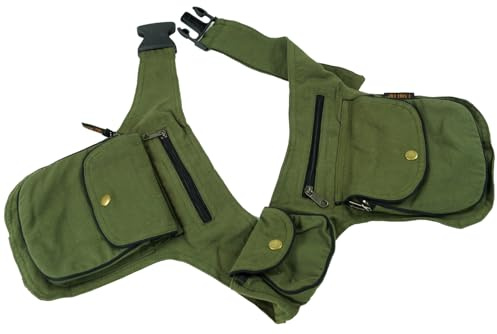 GURU SHOP Sac Latéral en Tissu, sac à Double Ceinture, sac à Ceinture de Goa - Olive, Mixte Adulte, Vert, Ducoton, Size:One Size, Sacs Latéraux Fanny Packs