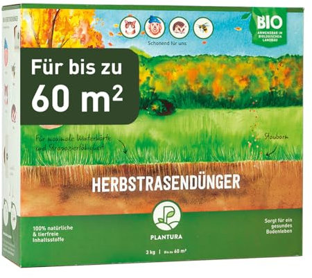 Plantura Bio-Herbstrasendünger, 3 Monate Langzeitwirkung, Kaliumdünger für maximale Winterhärte, Streuwagen geeignet, 3 kg für 60 m²