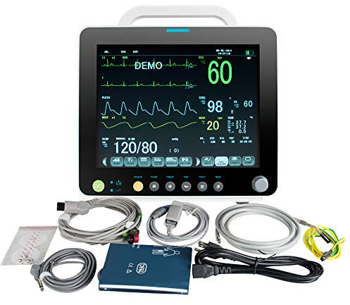 carejoy Portable 12-Inch Multi-Parameter Vital Sign Patient Monitor (E-C-G Nib-P RESP Temp SPO2 PR)
