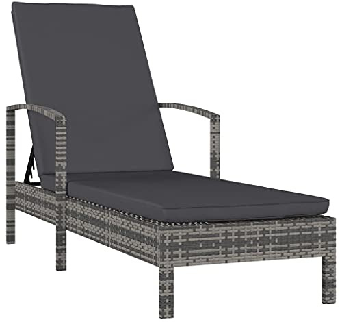 vidaXL Sonnenliege mit Armlehnen Gartenliege Gartenmöbel Liegestuhl Saunaliege Liege Rattanmöbel Relaxliege Rattanliege Poly Rattan Grau