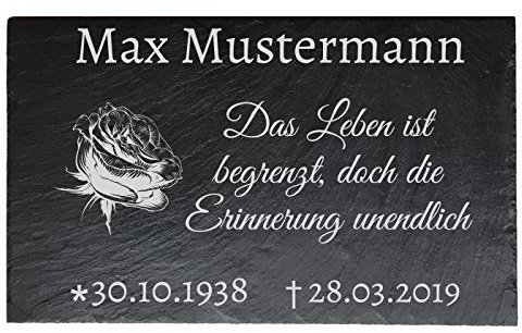 SNEG Gedenktafel aus Schiefer inkl. Gravur | Grabplatte als Andenken in verschiedenen Größen (40x25 cm, Layout 01)