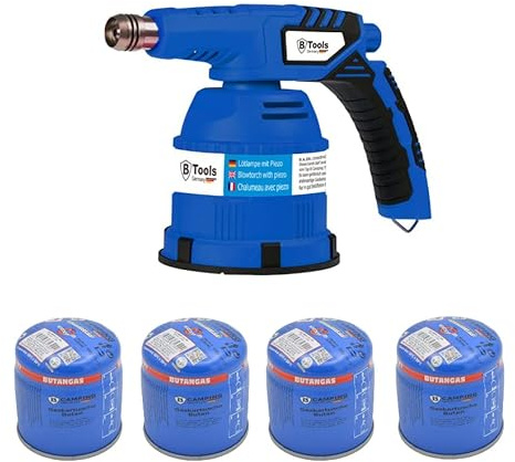 Lötlampe + 4 Gaskartuschen Lötbrenner Löten Gasbrenner Lötmeister mit Zündung