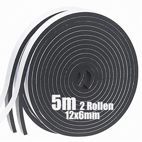 Storystore Dichtungsband Selbstklebend, Schaumstoff Dichtungsband 12 mm(B) x6 mm(D), Moosgummi selbstklebend für Tür Fenster, türdichtung, Anti-Kollision, Schalldämmung (2 Rollen,Gesamtlänge10 m)