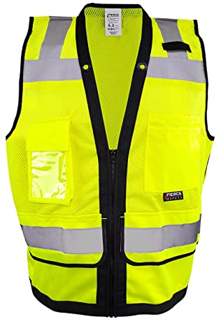 Fierce Safety SU300G Surveyors Class 2 Green Reflective Vest with Tablet Pockets | Meets ANSI/ISEA Standards | Medium