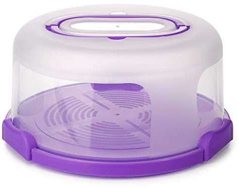 Spesh Porta torta rotonda con maniglia per il trasporto, 10 pollici, riutilizzabile, contenitore per torte con sartorie, in plastica PP, Ø 30 x 15 cm (viola)