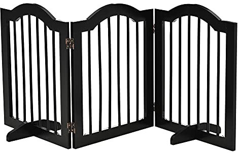 PawHut Absperrgitter Hund 3-teilig, 154,5 x 61 cm Faltbar Hundegitter mit Tür, Türschutzgitter mit 2 Stützfüßen, Freistehend Treppengitter für Küche, Flur, Schwarz