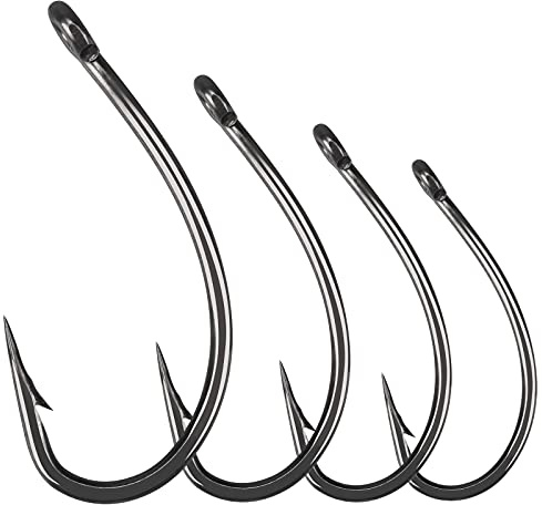 Luroad 50Pcs Hameçon Carpe de Crochet à Tige Incurvée, Taille 10 Hameçon Barbelés à Carpe en Acier Carbone en Revêtement Téflon pour la Pêche à la Carpe en Eau Douce et Pêche à la Bass en Mer