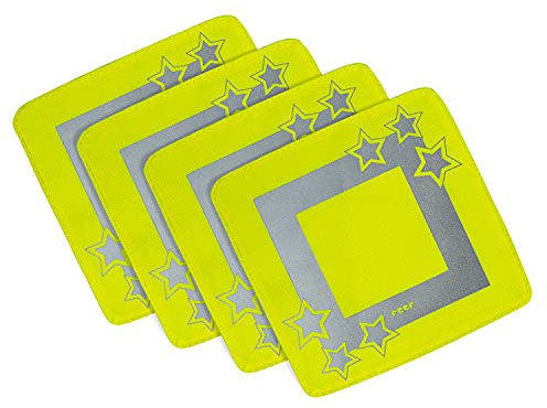 Reer LightReflex Reflektor-Set, 4 Stück, leuchtend und reflektierend, entsprechen der Norm für Warnkleidung, gelb