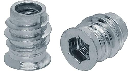 Tuerca de inserción para muebles de madera M6 x 12 mm, con casquillo hexagonal, rosca cónica de madera y cuello plano tipo C (paquete de 20)