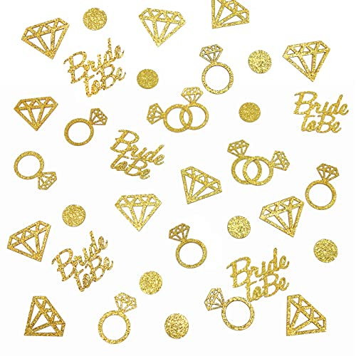 MEYSIMOON Bridal Shower Decorations 300pcs Table Glitter Confetti for Engagement Party Decor Bride to be,Diamond,Ring and Circle Gold Paper Confetti for Wedding Bachelorette Party Favors (Gold)