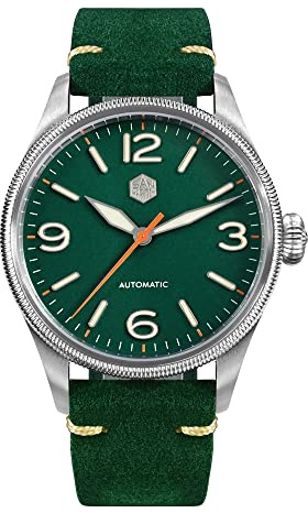 San Martin SN033G 38.5mm Retro Uomini Pilota Orologio Intagliato Moneta Lunetta YN55 Orologi da polso meccanici automatici in vetro zaffiro, Verde