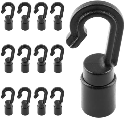 LifCratms 12 Stück Bungee-Stoßschnur-Haken mit offenem Ende, schwarze Kunststoff-Seilklemmen-Enden, Haken, S-offene Kordelhaken für 1/4 Zoll Durchmesser Kordelseil