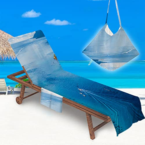 Surwin Schonbezug Für Gartenliege, Strandliegenauflage Frottee Liegenauflage Stuhl Strandtuch Sun Lounger Bezug mit Tasche Sporthandtuch für Garten Schwimmen Sommer (75x210cm,Navigation)