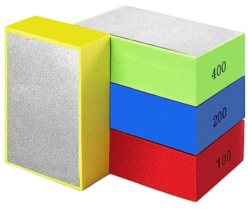 Omevett 4pcs Hand Diamond Polishing Pads Tile Sanding Blocks Glass Polishing Kit Tile Grinding Block Pad for Concrete Stone Granite Marble Porcelain Tile Ceramic 60# 100# 200# 400#