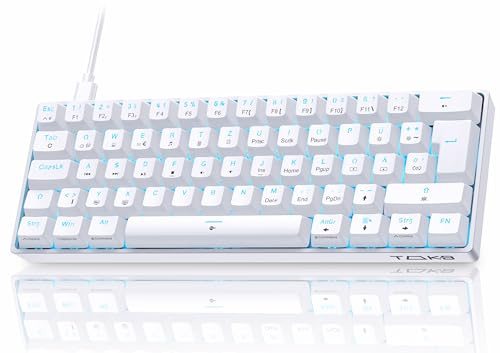 TMKB T61SE Gaming Mechanische Tastatur mit Deutsches QWERTZ Layout,Blauer Schalter,weiße