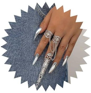 Inateannal Gothic Fingernagel Kralle Ringe Silber Fingerknöchel Ring Armband Lange Fingerspitze Kralle Nagel Ringe Lang Mit Fingernagel Kralle Kostüm Nagel Ringe Schmuck Für Frauen Mädchen