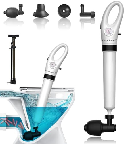 PLUNGE FORCE X Toilet Plunger,High Pressure Air Drainage Injector, Pneumatic Sewer Piston with Visual Air Pressure Gauge,Bathrooms, Sinks, Floor Drains, Kitchens, and Plumbing Clogs