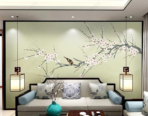 Carta Da Parati 3D Paesaggio Meticoloso Di Fiori E Uccelli Con Fiori Di Pesco Dipinti A Mano Fotomurale Tessuto Non Tessuto Murali Soggiorno Decorazione Murale Taglia Personalizzata
