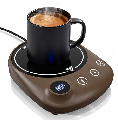 MXMZHXU Kaffeewärmer Tassenwärmer Elektrisch, 4 Einstellbare Temperaturen Kaffeewärmer von 55°C bis 85°C,Kaffeetassenwärmer Mit 1-12H Timerfunktion für Kaffee Tee Milch (Holzmaserung)