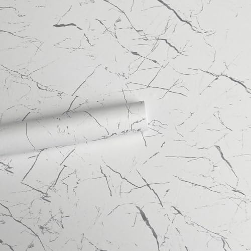 Mejale Furniture Film Self-Adhesive Marble Film, Marble White Adhesive Film Furniture Waterproof Wallpaper PVC Furniture Sticker for Furniture DIY Kitchen Windowsill Cabinet 45 cm x 2 m