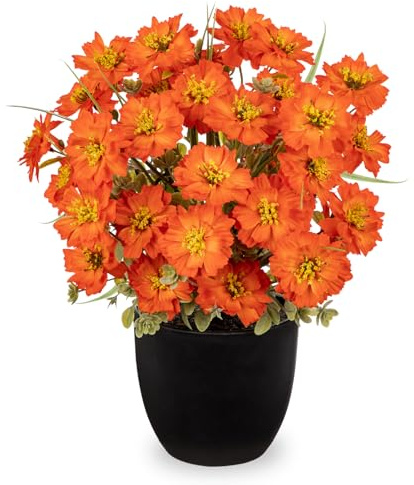 Hollyone Künstliche Mohnblumen Orange Kunstblumen im Topf Klein, 30cm Dekoblume Mohnblume Seidenblumen Wie Echt Frühlingdeko, Deko Blumen mit Topf für Büro Haus Schlafzimmer Wohnzimmer Tischdeko