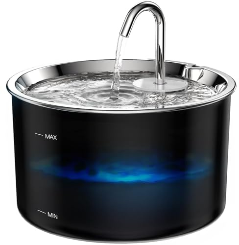 Vividorama Cat Water Fountain Stainless Steel Lid, Corded 3L/101oz Pet Water Fountain, Dog Waterer with Quiet Pump and 4-Layer Filtration for Cats and Dogs