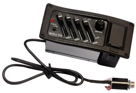 Gitarren Tonabnehmer 7545R 4-Band Vorverstärker mit Lautstärkeregler | Schwarz, Anschlusskabel mit 2, 5-MM Stecker, Kunststoff Metall, für Akustikgitarren und Folk Gitarre