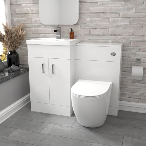 Nes Home 1000mm Freestanding White Basin Vanity & Back to Wall Toilet
