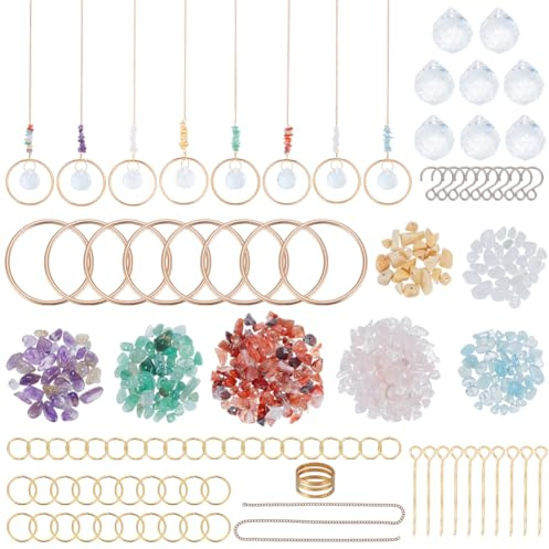 WEBEEDY 8 Sets Crystal Prism Suncatcher Kit Ball Charka Stone Suncatchers for Hanging Ornament Complete Sun Catcher Kits for Adults Beginners Home Window Decor Car Accessories Gift for Mother's Day