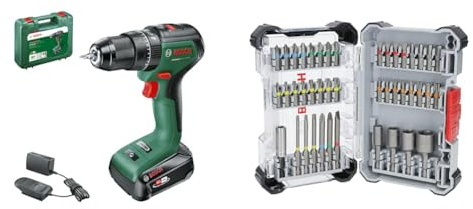 Bosch Home and Garden Bosch Akku Schlagbohrschrauber UniversalImpact 18V-60 (1 Akku, 18 Volt System, im Koffer) + 43x Extra Hard Schrauberbit-Set, 43‑tlg. (197 x 110,5 mm, Professional Zubehör)