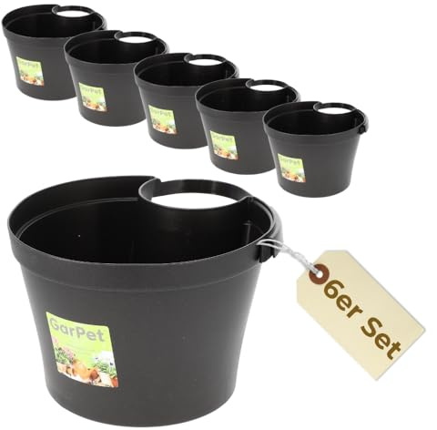GarPet 6er Set Fallrohr Blumentopf Fallrohr Blumentopf für Regenrohr Regenrinne Säule Pfosten Abflussrohr Hängetopf Pflanztopf Pflanzgefäß Anthrazit 22x22x15 cm