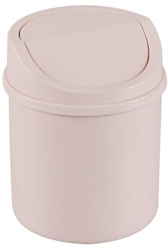 Doryh Plastic Desktop Trash Bin, Mini Swing Lid Bin 2 Liter, Pink