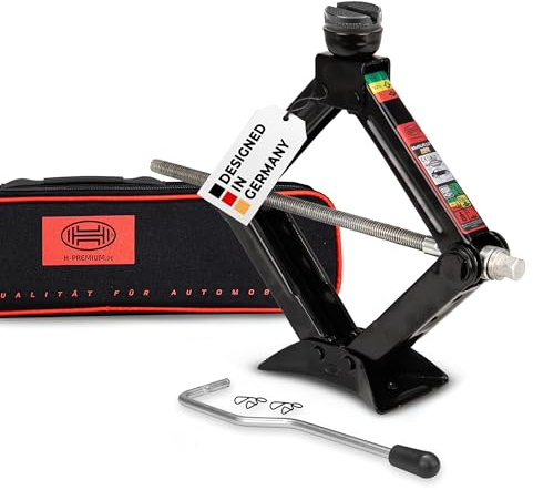 HEYNER® Wagenheber Scherenwagenheber 1,5t, 112–395mm, Runder Sattel, Austauschbares Gummipad, Mit Kurbel, TÜV & GS, Auto Heber mit Handkurbel PKW SUV Schwarz