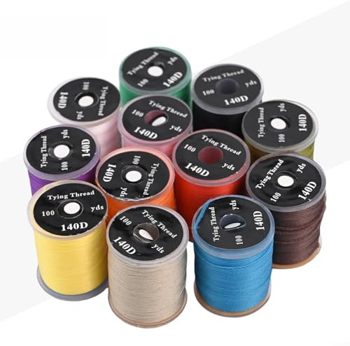 Oniissy Kit di fili per legare mosche 140D, in nylon, per mosche secche e bagnate, filo elastico compatibile con la maggior parte delle bobine, 6-12 colori disponibili per mosche (12 pezzi)