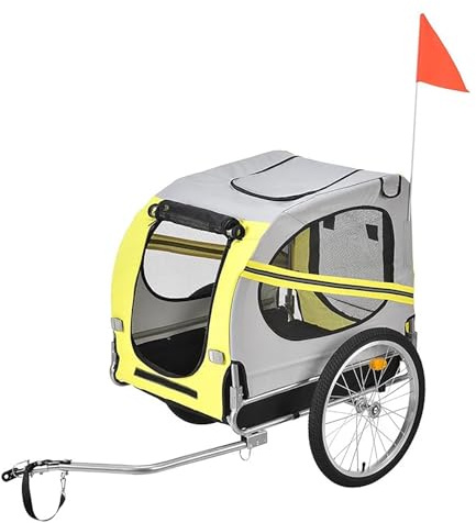Hunde Fahrradanhänger, Anhänger Fahrrad für Kleine und Mittelgroße Hunde, mit Leicht Faltbarem Rahmen, Universeller Fahrradkupplung, Reflektor und Fahne(Yellow)