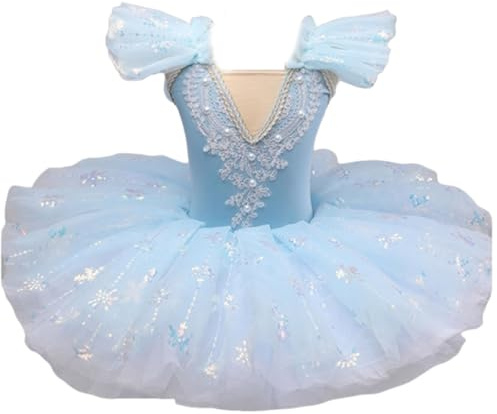 OTMYIGO Balettklänning med tutu för småflickor, svansjön kostymer, ballerinakläder, balettdräkter, blå, 130