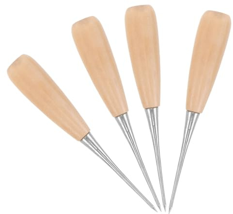 OSALADI Set 4 Punteruoli per Cucito a Forma di Zucca Manico in Legno, Strumento in Acciaio per Punzonatura Pelle e Tessuti, Utensile Artigianale Fai da Te per Lavori di Sartoria