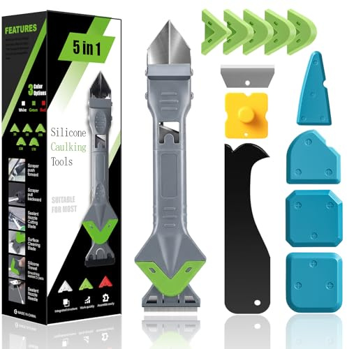 5-in-1 Silicone Caulking Tool Kit with Sealant Remover & Smoothing Tools | Includes grout scraper & adhesive residue remover; Sealant Finishing Tool for bathroom, kitchen, window & door seam repair