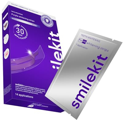 HAPZUR 14 strisce sbiancanti per i denti color viola: sbiancamento efficace a casa, eliminano macchie gialle e pigmentazioni, per un sorriso smagliante.