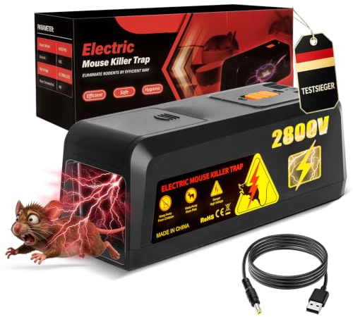 Elektrische Rattenfalle 2800V, Wiederverwendbare Mausefalle Elektrisch mit Großem Einlass, Sofortige und Schmerzlose Schädlingsbekämpfung, Hygienische Elektronische Schlagfalle für Mäuse und Ratten
