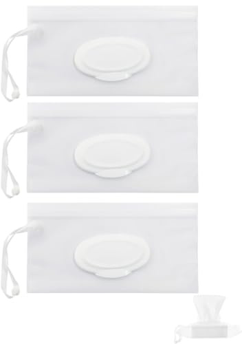 KRVNTH 3 Stück Feuchttücher Tasche aus EVA, Halbdurchsichtige Mattierte Box, Wasserdichter Spender Schützt vor Austrocknung, Perfekt für Wickeltasche & Unterwegs