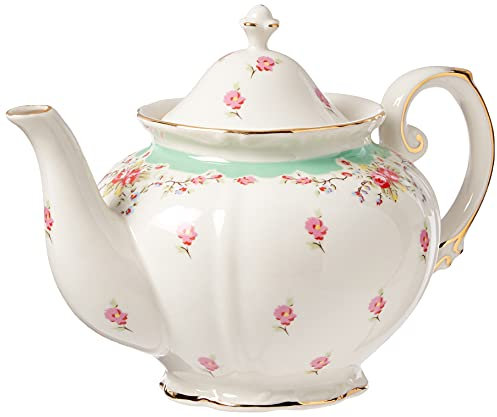 Gracie China Vintage Verde Rosa Porcelana 5 tazas Tetera