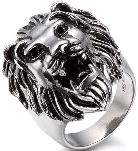 JewelryWe Schmuck Biker Herren-Ring, Edelstahl, Löwe, Farbe Silber Größe 54 bis 74