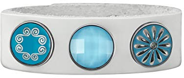 Quiges Damen 18mm Druckknopf Armband aus Leder Weiß mit Blaue Click Buttons 18-20cm