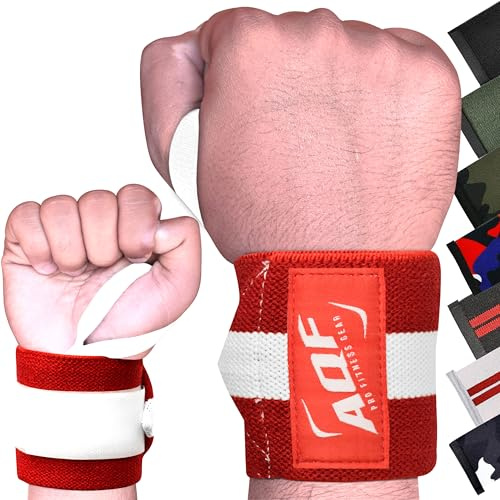 AQF Handgelenk Bandagen 13, IPL & USPA-zugelassen Wrist Wraps (Paar) | Verstellbare Kompression mit Verstärkter Daumenschlaufe und Robustem Schluss