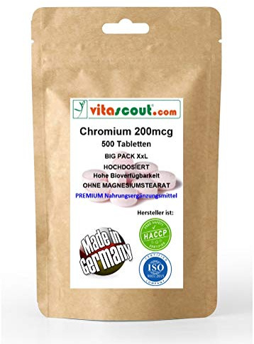 Chromium Picolinate 200mcg - 500 Tabletten - OHNE MAGNESIUMSTEARAT - MADE IN GERMANY