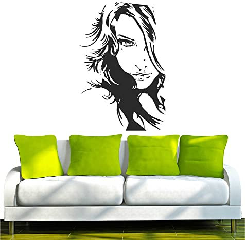 INDIGOS UG - Wandtattoo Wohnzimmer - Wandaufkleber Frau Mädchen 120x80cm, schwarz w429 - Aufkleber Kinderzimmer Schlafzimmer Küche Badezimmer Büro Dekoration
