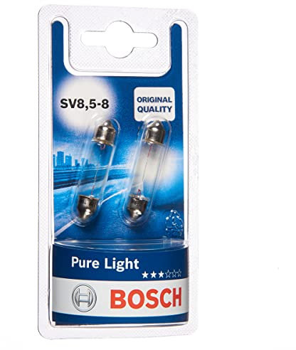 Bosch Lampadine Alogene Sof. 10W Pure Light, 12 V 10 W, Ricambio di Qualità Originale- Attacco SV8,5-8 - Confezione da 2 Lampadine